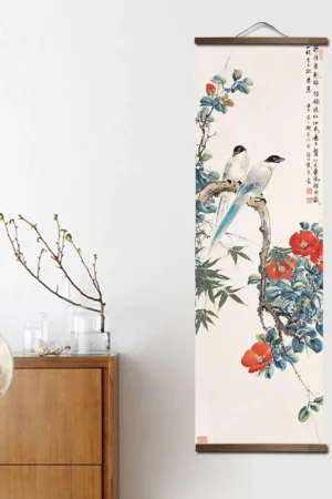 custom chinese style green plants animal bird canvas decorative painting bedroom living room wall art solid wood scroll painting