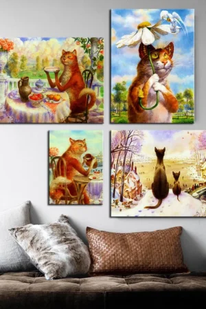 Minimallist Art Vladimir Rumyantsev Cats Poster print Cat painting animal lover gift Home decor for living room wall painting