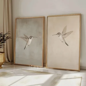 2 Pcs Frameless Retro Hummingbird Wall Art Canvas Posters Simple Retro Bird Farmhouse Decor Country Painting Apartment Decor