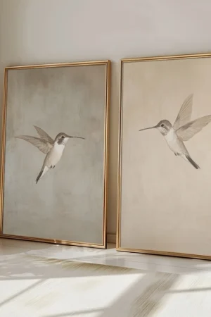 2 Pcs Frameless Retro Hummingbird Wall Art Canvas Posters Simple Retro Bird Farmhouse Decor Country Painting Apartment Decor