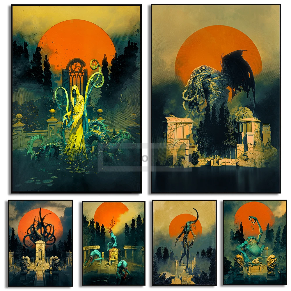 Fantasy Lovecraft's Pantheon Poster Cthulhu Mythos Gods Prints Canvas Painting Wall Art Pictures Home Room Lovecraft Decoration