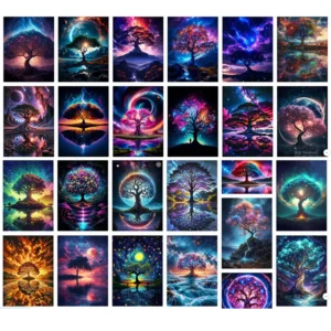 Space Fantasy Landscape Posters Print Canvas Wall Art Eternal Tree Under the Cosmic Sky Painting for Living Room Home Decor