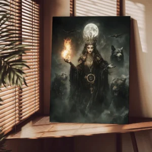 Dark Gothic Fantasy Hecate Canvas - Pagan Magic Goddess Poster (Waterproof Wall Art, Oil Painting Style, Gift