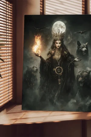 Dark Gothic Fantasy Hecate Canvas - Pagan Magic Goddess Poster (Waterproof Wall Art, Oil Painting Style, Gift