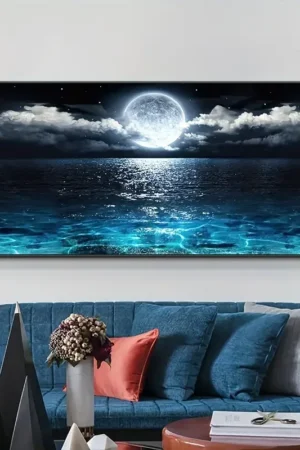 1pc Poster And Printmaking Of Modern Ocean And Night Moon Landscapes Canvas Painting Interior Gallery Home Wall Decor No Frame