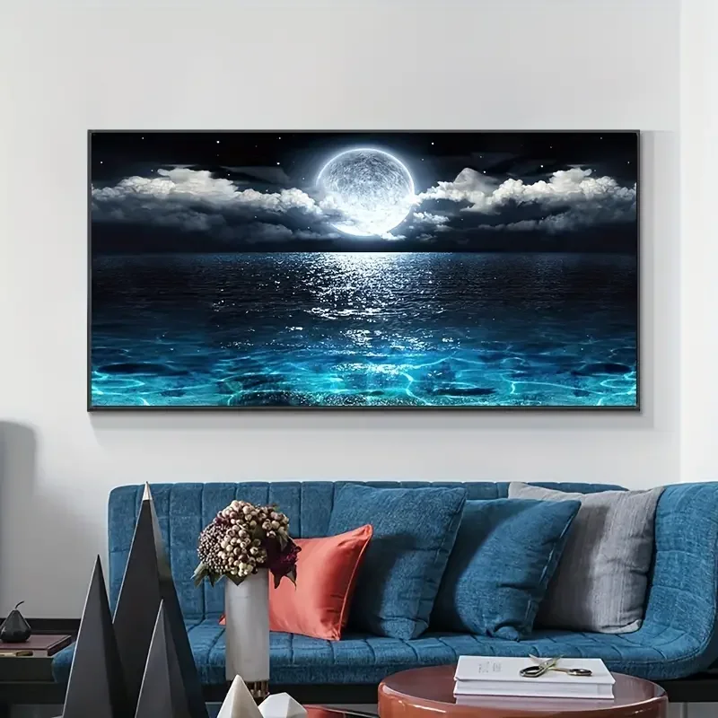 1pc Poster And Printmaking Of Modern Ocean And Night Moon Landscapes Canvas Painting Interior Gallery Home Wall Decor No Frame