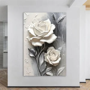 Elegant White Flower Prints Large White Floral Texture Prints Abstract Flower Wall Art Poster Modern Floral Canvas Painting
