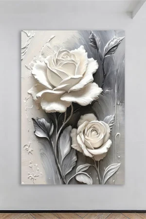 Elegant White Flower Prints Large White Floral Texture Prints Abstract Flower Wall Art Poster Modern Floral Canvas Painting