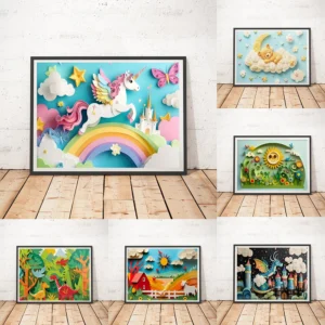 Nursery Cartoon Space Adventure Fox Poster Colorful Anime Animal Canvas Painting Cute Fantasy Castle Wall Art Girls Room Decor