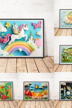 Nursery Cartoon Space Adventure Fox Poster Colorful Anime Animal Canvas Painting Cute Fantasy Castle Wall Art Girls Room Decor