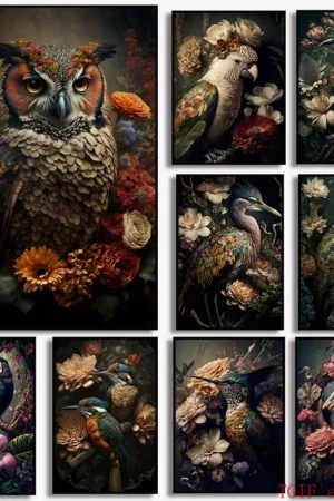 Flamingo Hummingbird Peacock Owl Poster Tropical Plant Flower Bird Canvas Painting Prints Animal Wall Picture Home Decor