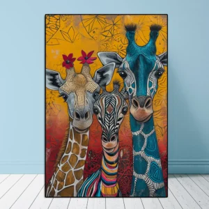 Abstract Three Giraffes Graffiti Canvas Painting Cartoon Animal Watercolor Poster Nursery Wall Art Living Kids Room Home Decor