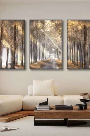 Golden Light Passing Through Trees Forest Canvas Painting Charming Landscape Pictures Wall Art Posters and Print for Living Room