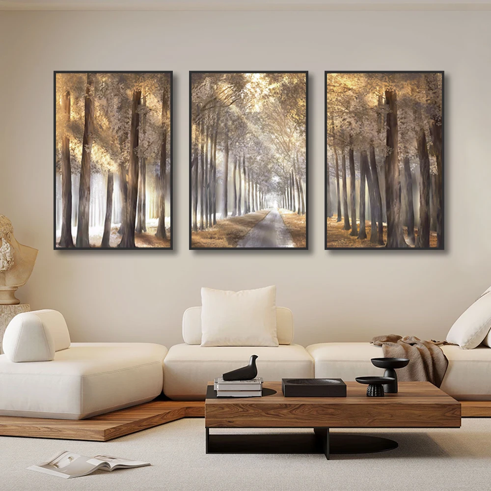 Golden Light Passing Through Trees Forest Canvas Painting Charming Landscape Pictures Wall Art Posters and Print for Living Room