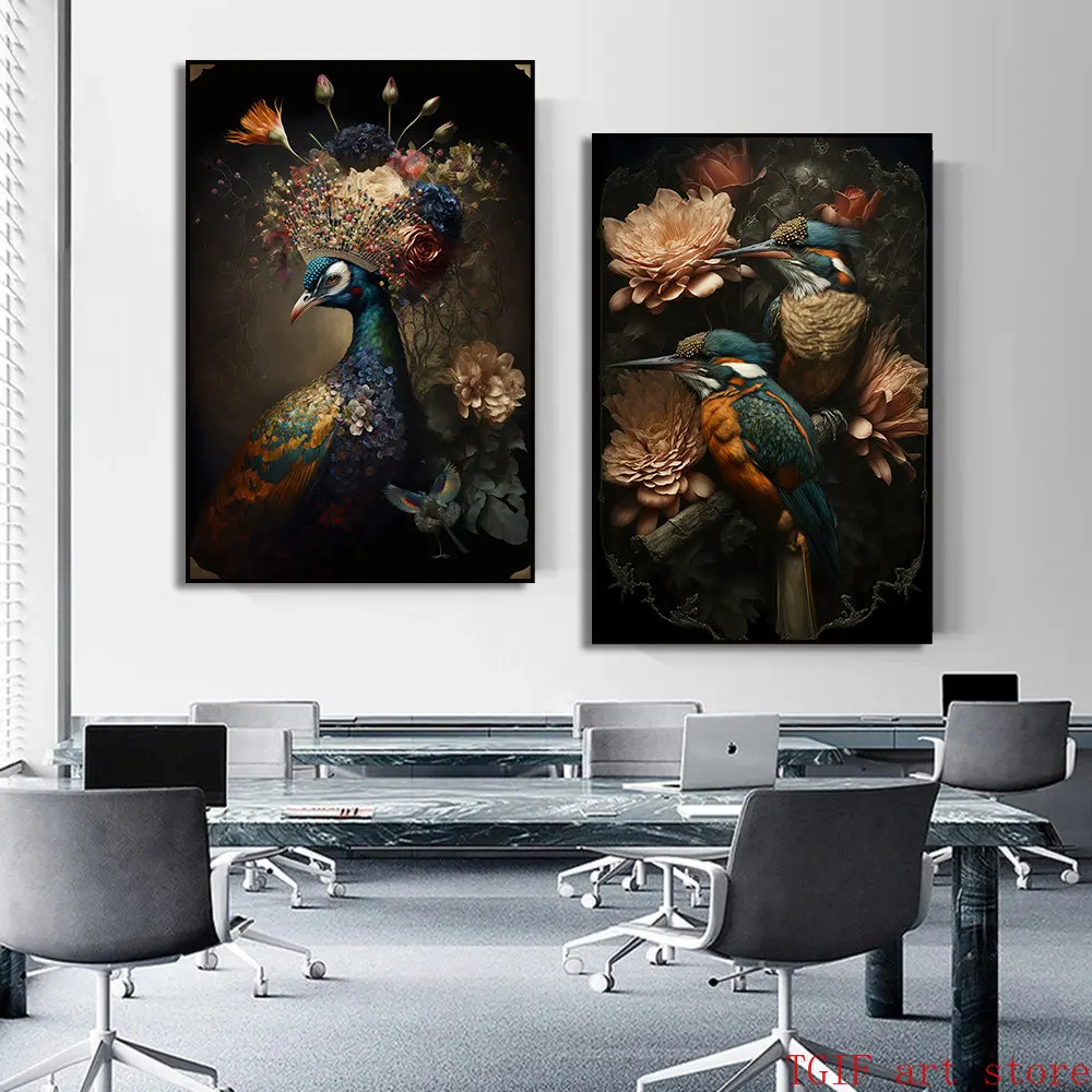 Flamingo Hummingbird Peacock Owl Poster Tropical Plant Flower Bird Canvas Painting Prints Animal Wall Picture Home Decor - Image 2