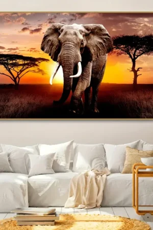 1pc Unframed Canvas Poster, Modern Art, Animal Elephant, Ideal Gift For Bedroom Living Room Corridor, Wall Art, Wall Decor, Wint