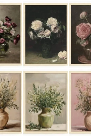 Vintage Corlorful Flower Poster Still Life Botanical Oil Painting Prints on Canvas Farmhouse Home Room Wall Decor