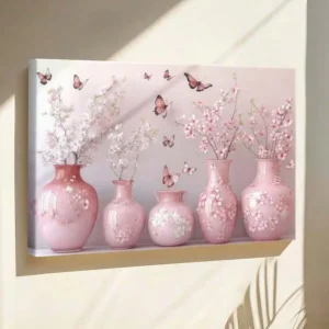 Framed Canvas Wall Art Poster - Vintage Style (Pink Vases with Flowers & "The Lord Is On My Side I Will Not F" Quote